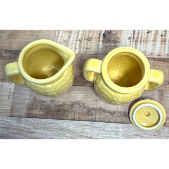 Vintage Yellow Ceramic Creamer & Sugar Set With Lid - Textured Design Made In Ch - Picture 3 of 4
